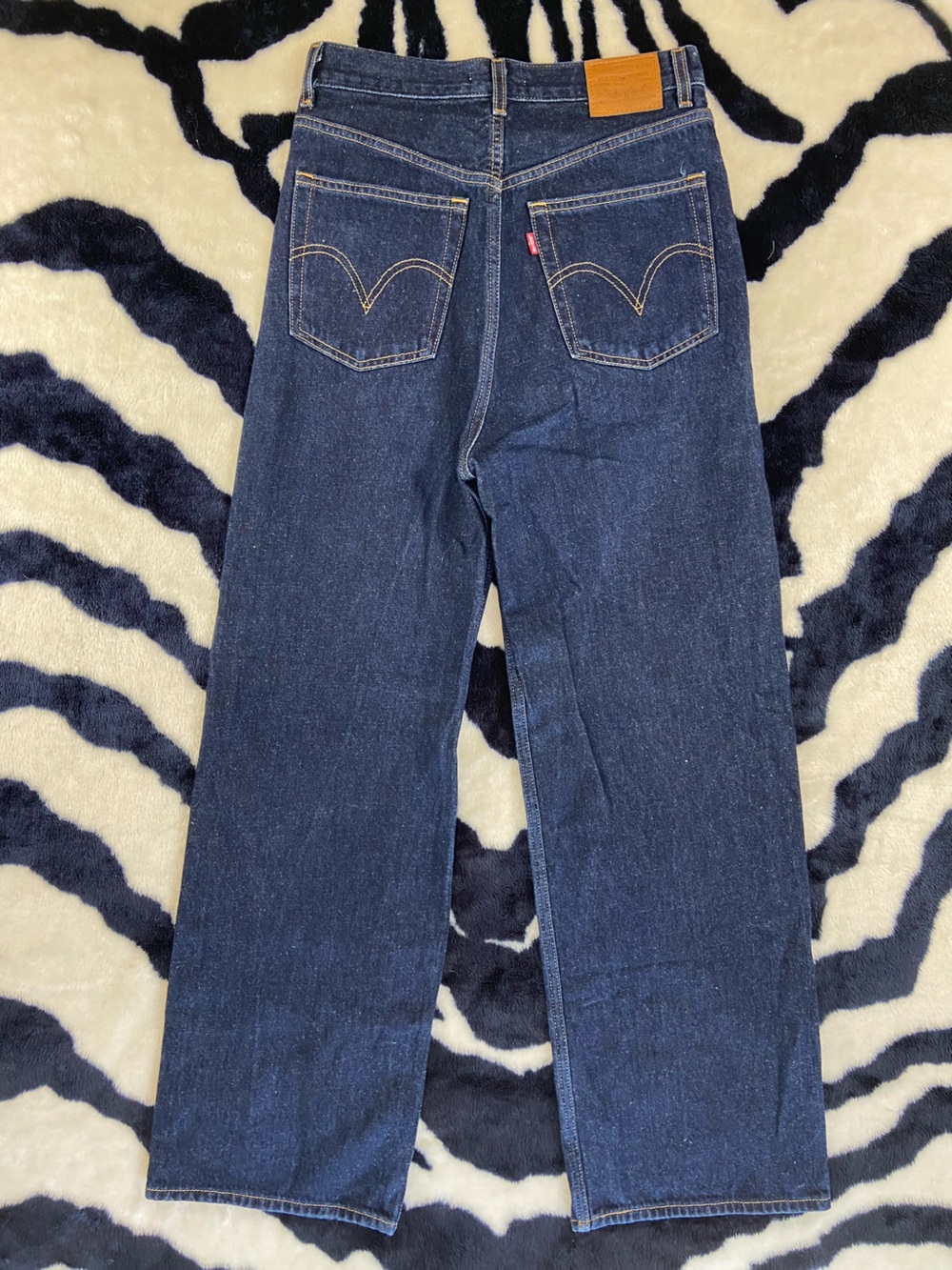 Levi's High Loose Dark Blue Wash Indigo Straight Wide Leg High-Rise Jeans Sz 27 - Picture 2 of 14